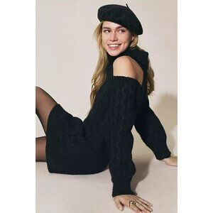 Anthropologie Pilcro Cable-Knit Sweater Dress Womens Size MP Open-Shoulder Tunic